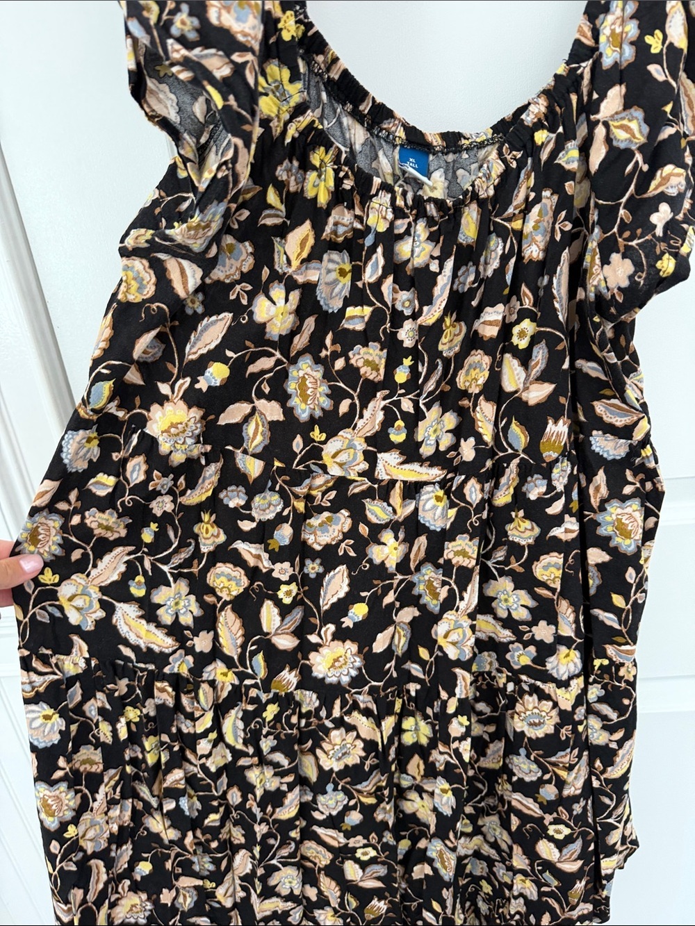 Old Navy Black Floral Midi Dress with Yellow and Cream Accents - Picture 2 of 3
